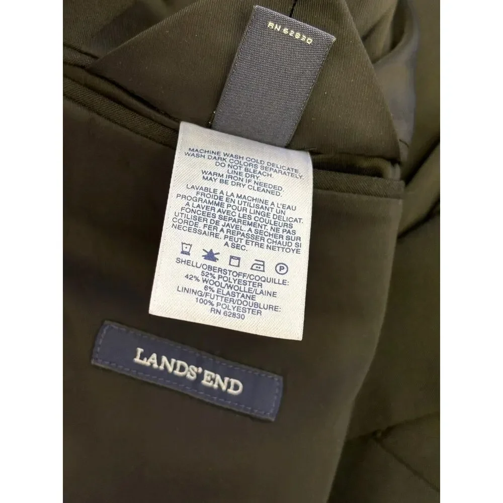 Lands' End Wool Blend Blazer Suit Coat Jacket Mens 44L Black Two Button Lined